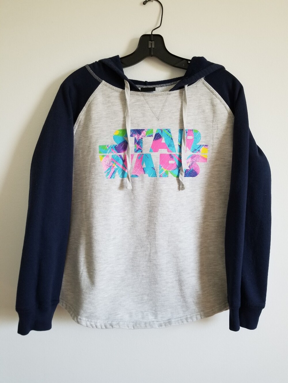 Star Wars Kids' Hooded Raglan Sweatshirt - Navy & Light Gray